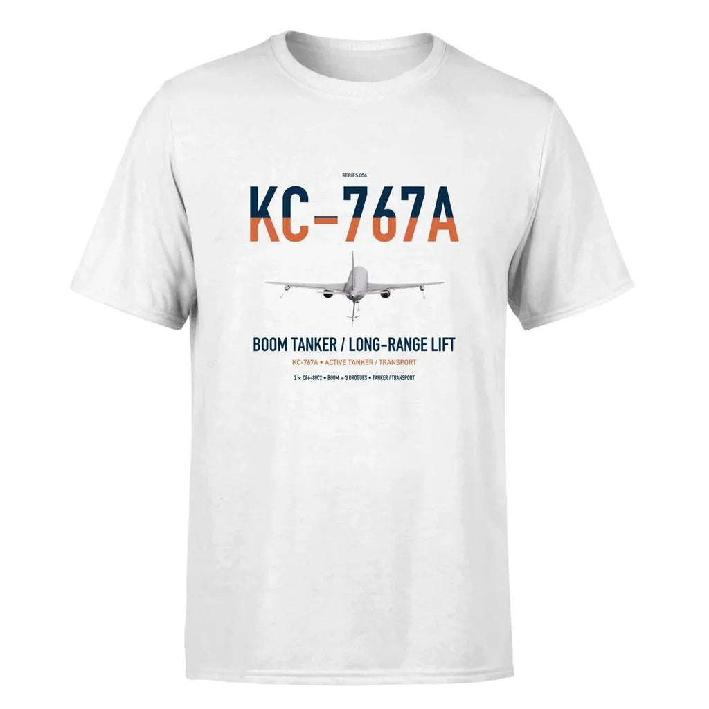 Boeing KC-767A design on white double-side t-shirt, single-side print