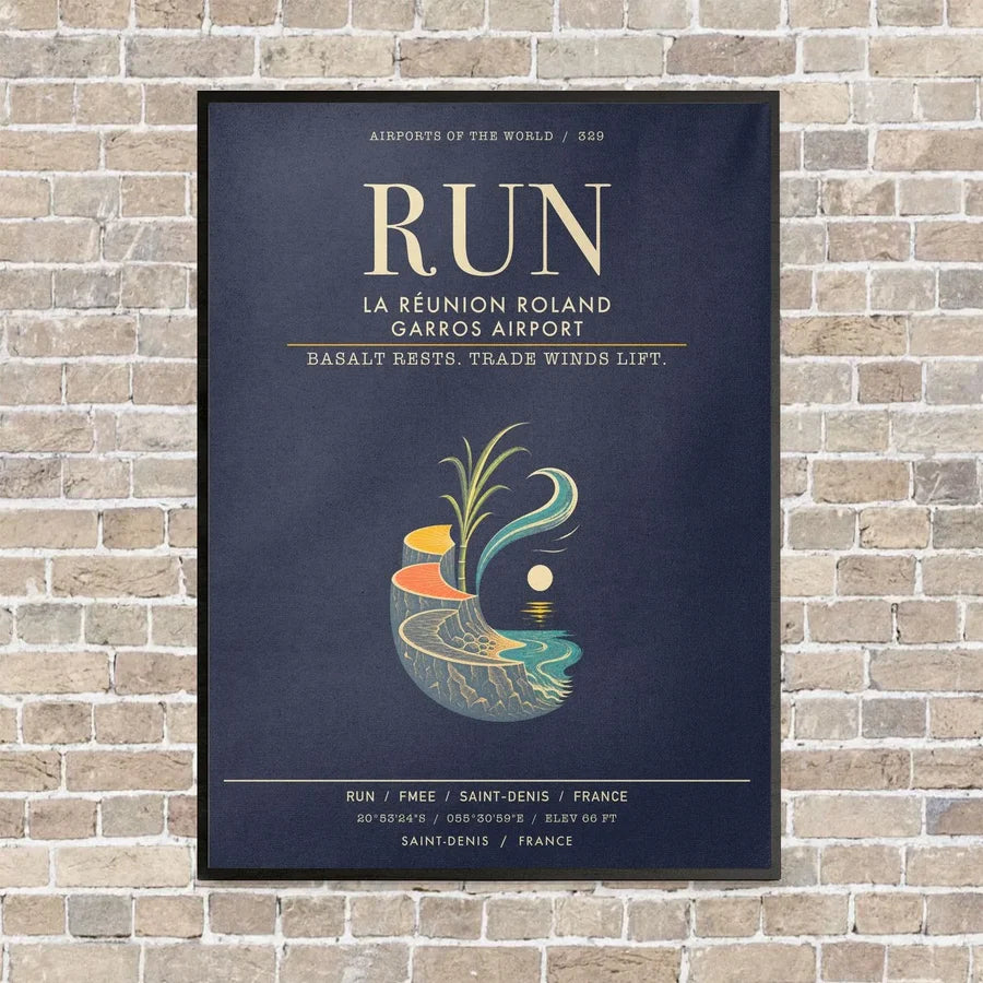 La Reunion Roland Garros Airport RUN - Canvas Framed - Navy Blue