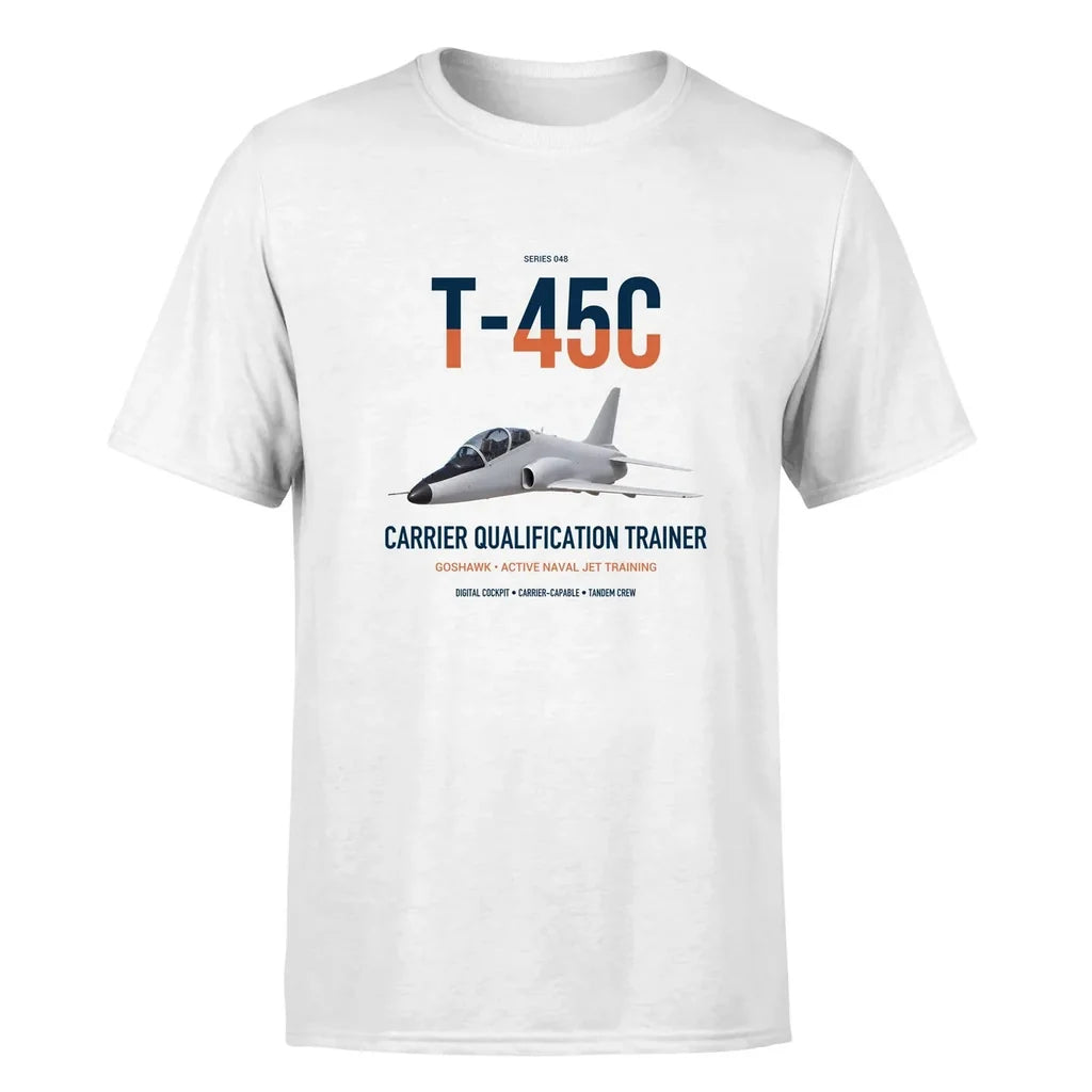 T-45C Goshawk design on white double-side t-shirt, single-side print