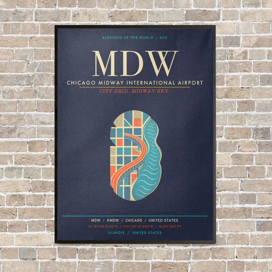 Chicago Midway International Airport MDW - Canvas Framed - Navy Blue