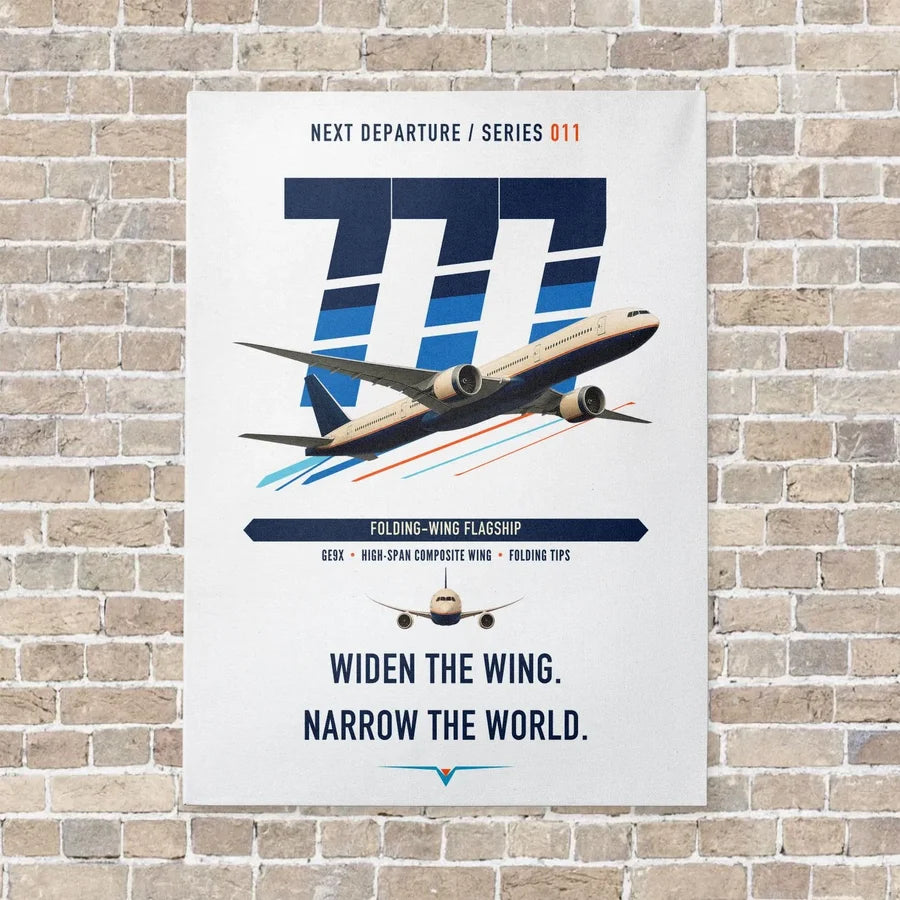 Boeing 777-9 vertical canvas print - no frame - white background