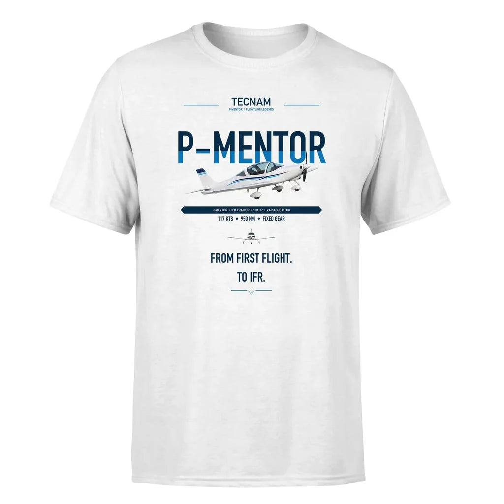 Tecnam P-Mentor design on white t-shirt, single-side print