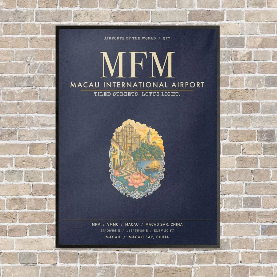 Macau International Airport MFM - Canvas Framed - Navy Blue
