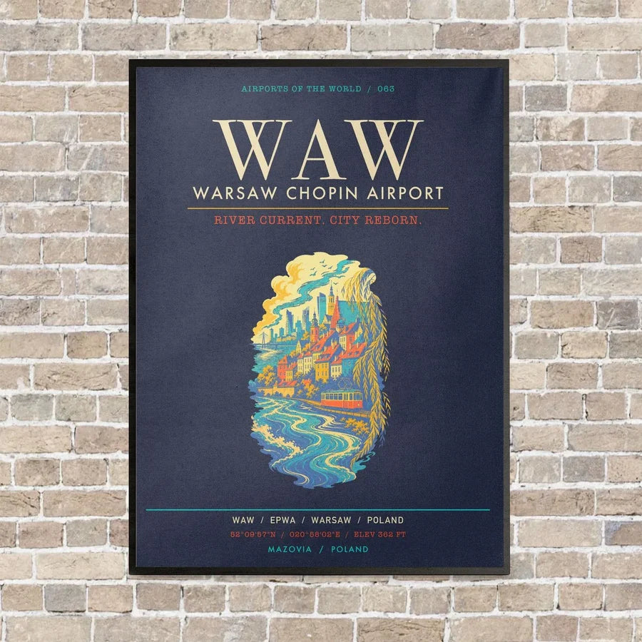 Warsaw Chopin Airport WAW - Canvas Framed - Navy Blue