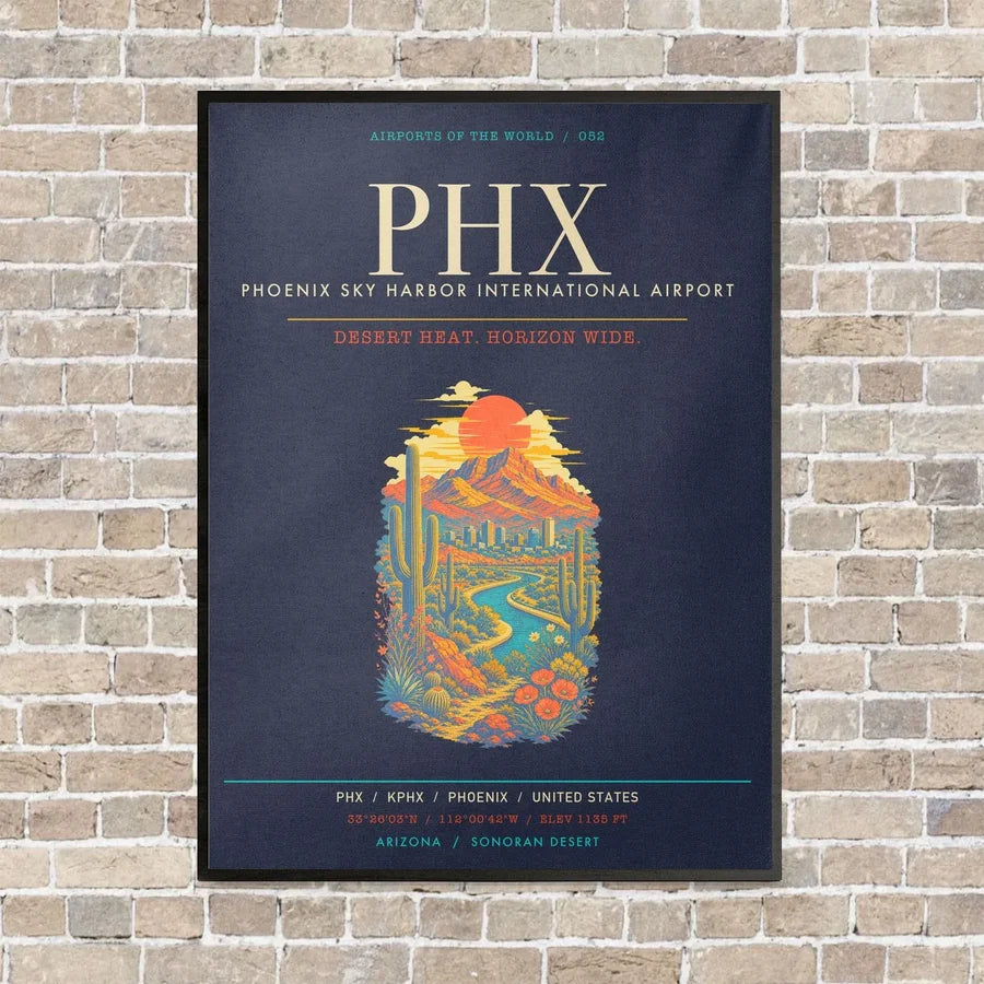 Phoenix Sky Harbor International Airport PHX - Canvas Framed - Navy Blue