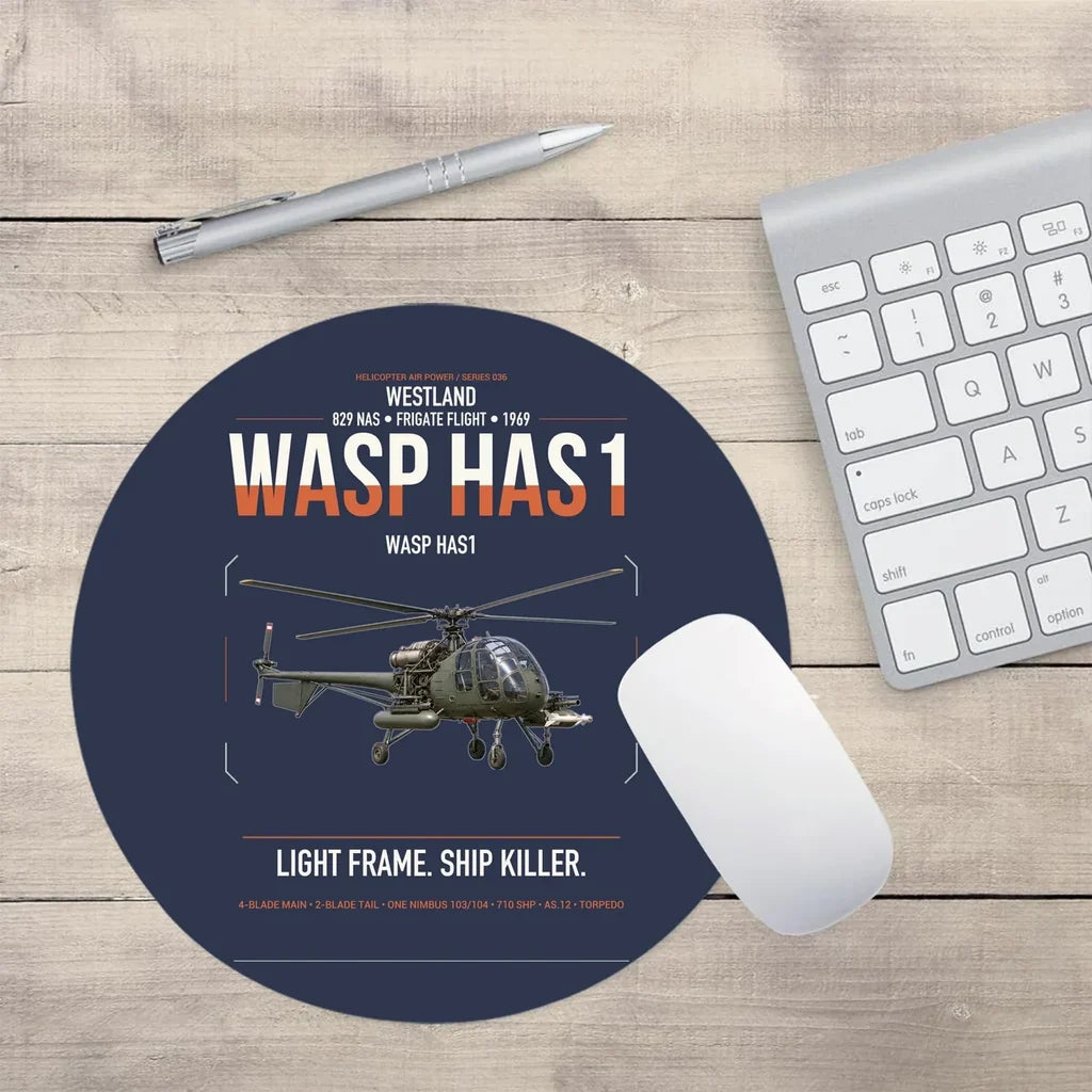 Westland Wasp HAS1 design on navy blue round mouse pad