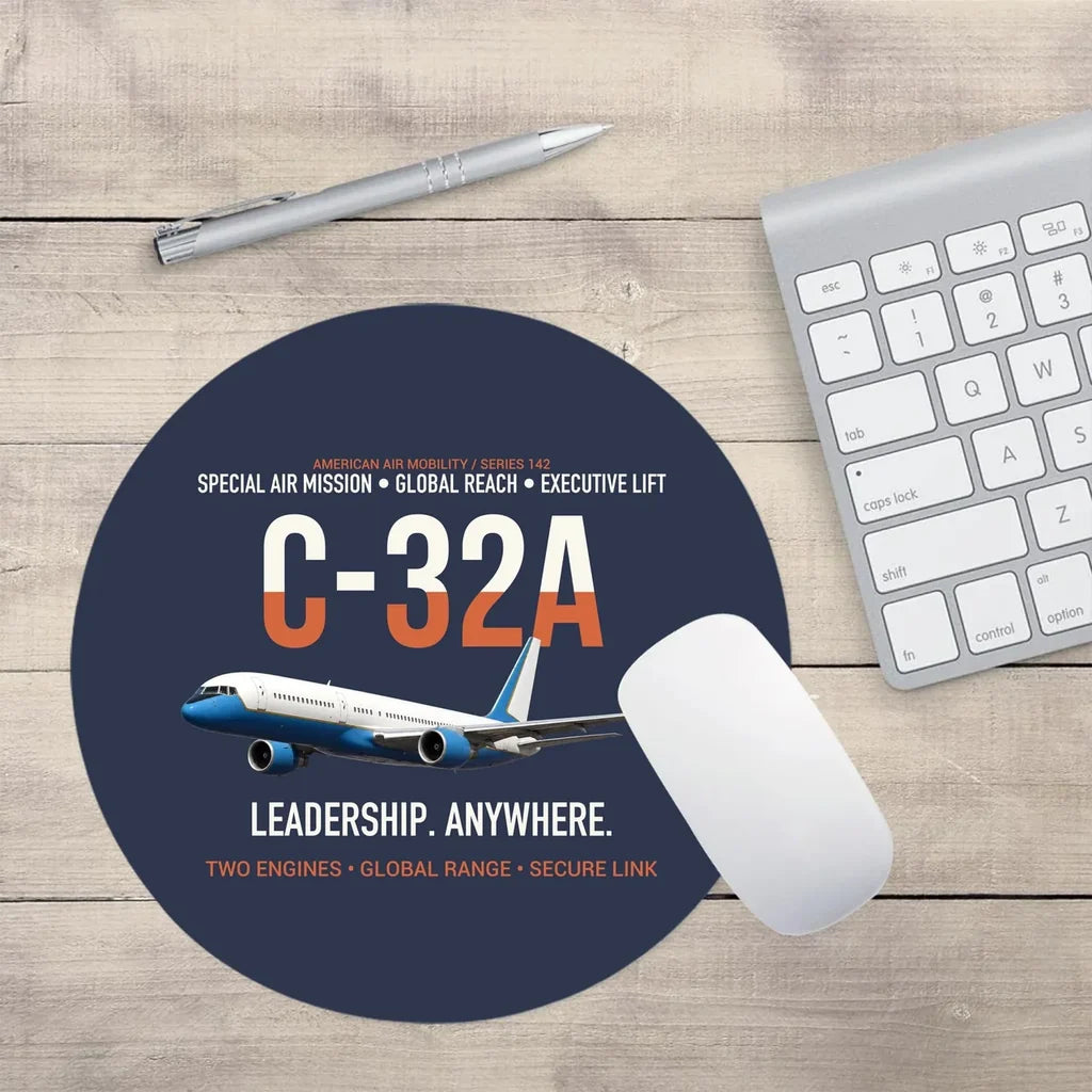 C-32A Air Force Two Global Reach design on navy blue round mouse pad
