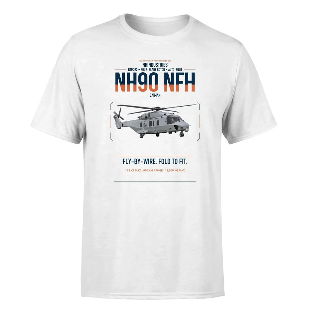 NHIndustries NH90 NFH Caïman design on white t-shirt, single-side print