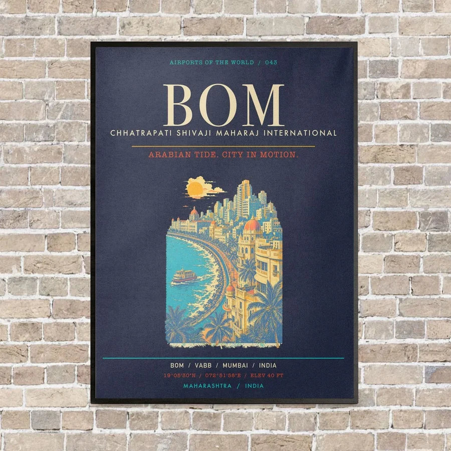 Chhatrapati Shivaji Maharaj International Airport Mumbai BOM - Canvas Framed - Navy Blue