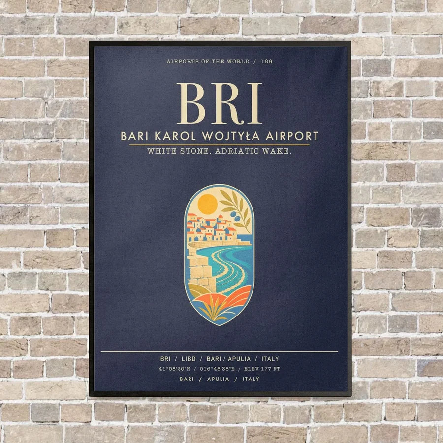 Bari Karol Wojtya Airport BRI - Canvas Framed - Navy Blue