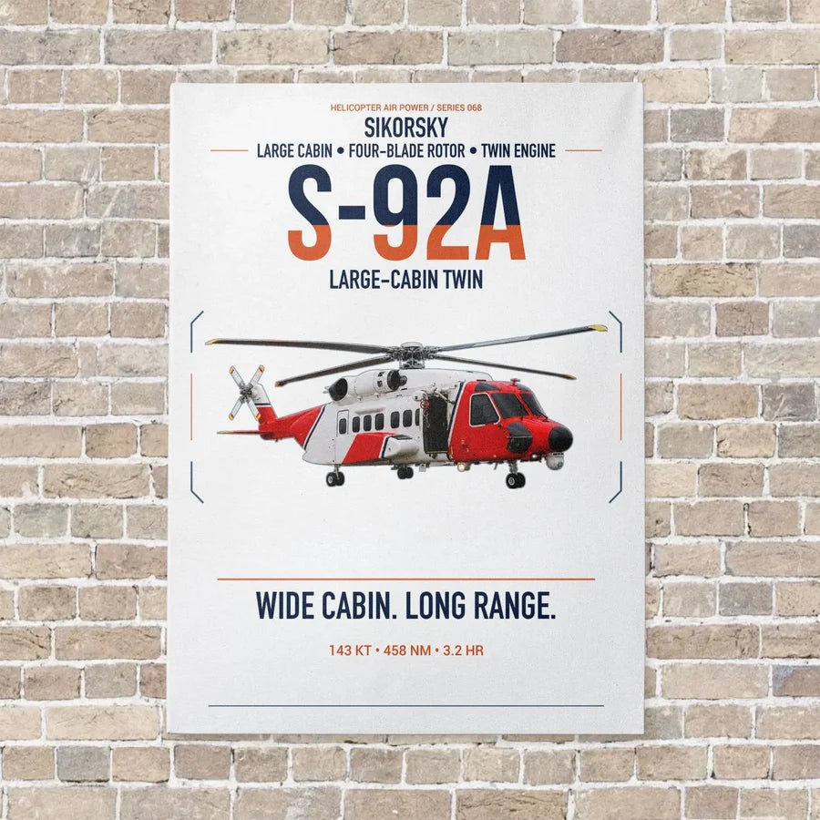 Sikorsky S-92A vertical canvas print - no frame - white background