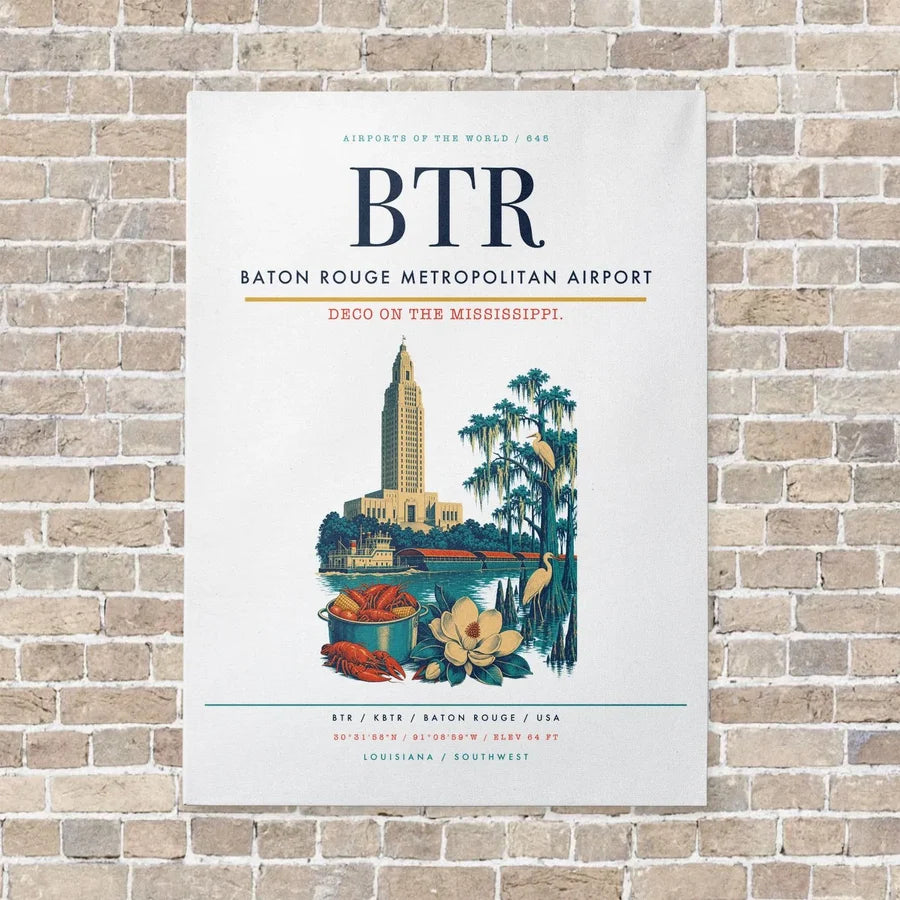 Baton Rouge Metropolitan Airport BTR - Canvas No Frame - White