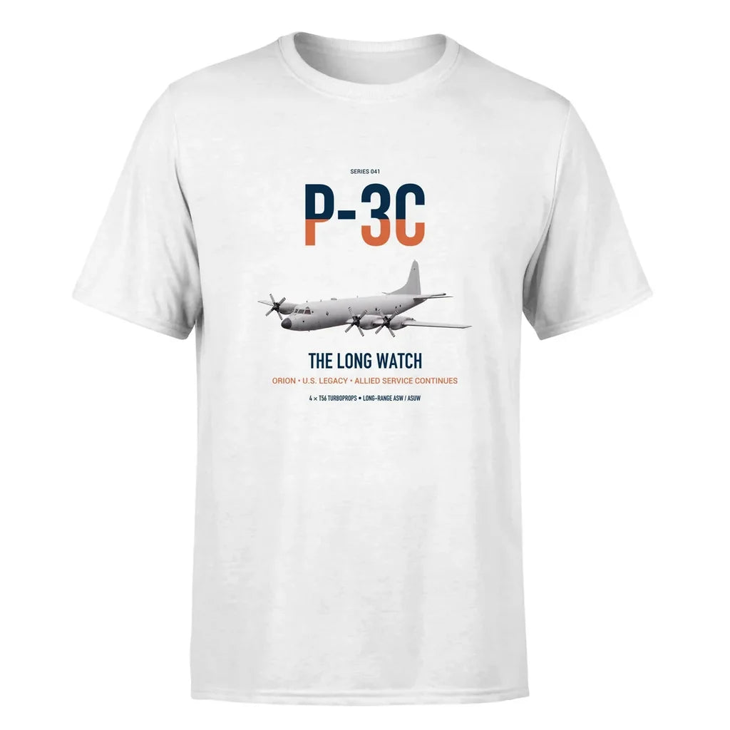 P-3C Orion design on white double-side t-shirt, single-side print