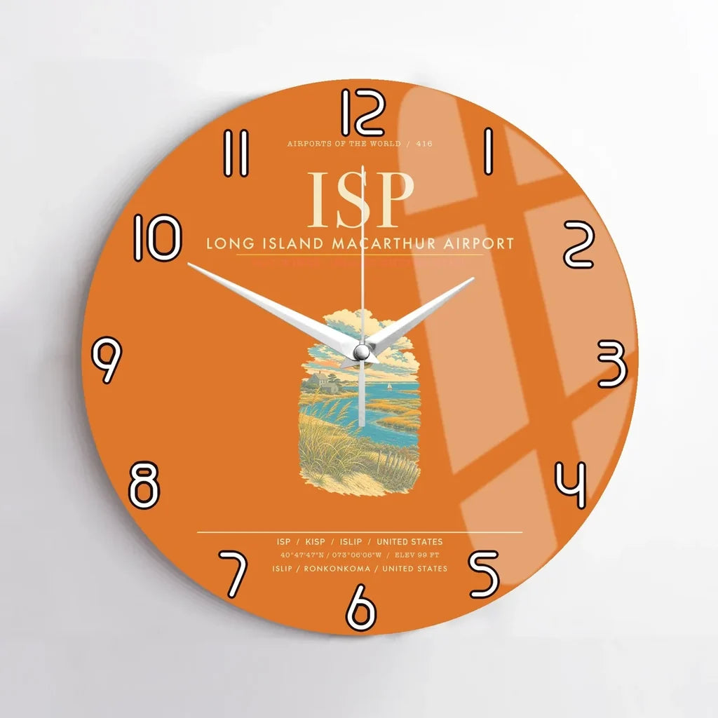 Long Island MacArthur Airport ISP Wall-Clock No-Frame - Orange