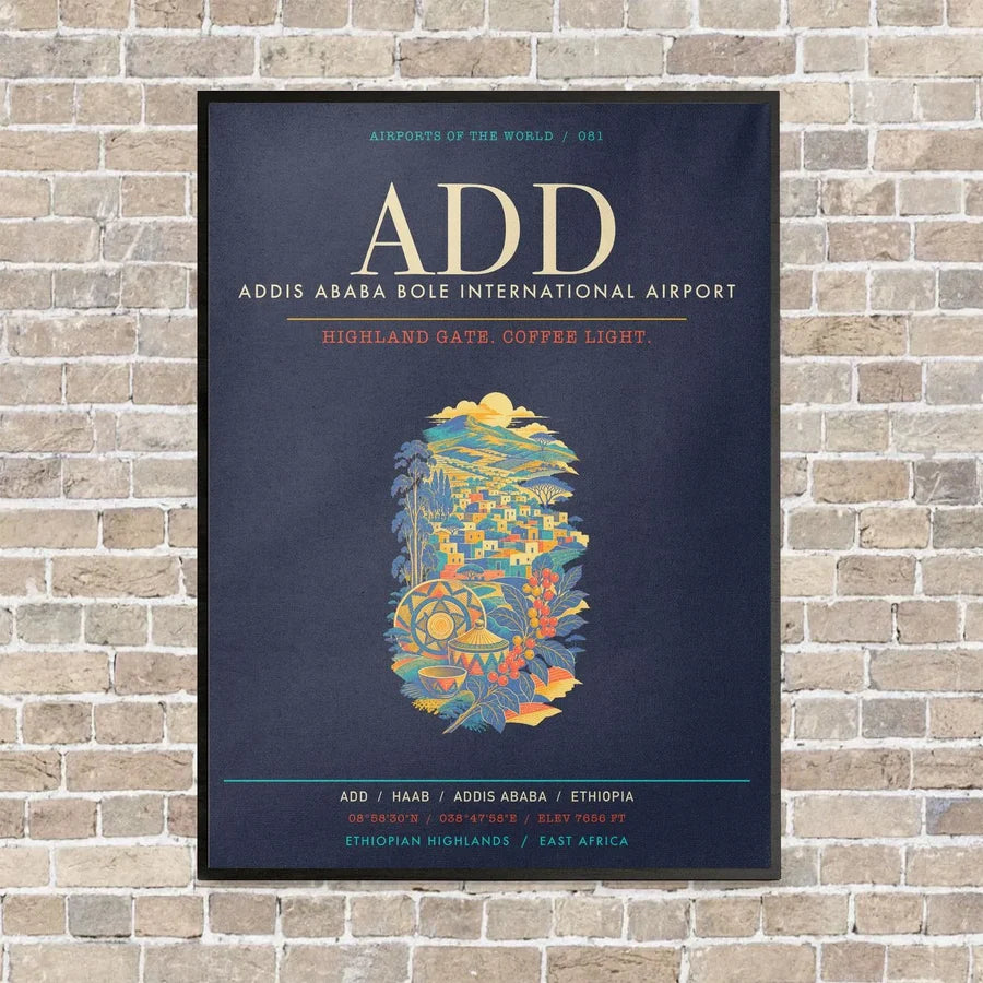 Addis Ababa Bole International Airport ADD - Canvas Framed - Navy Blue