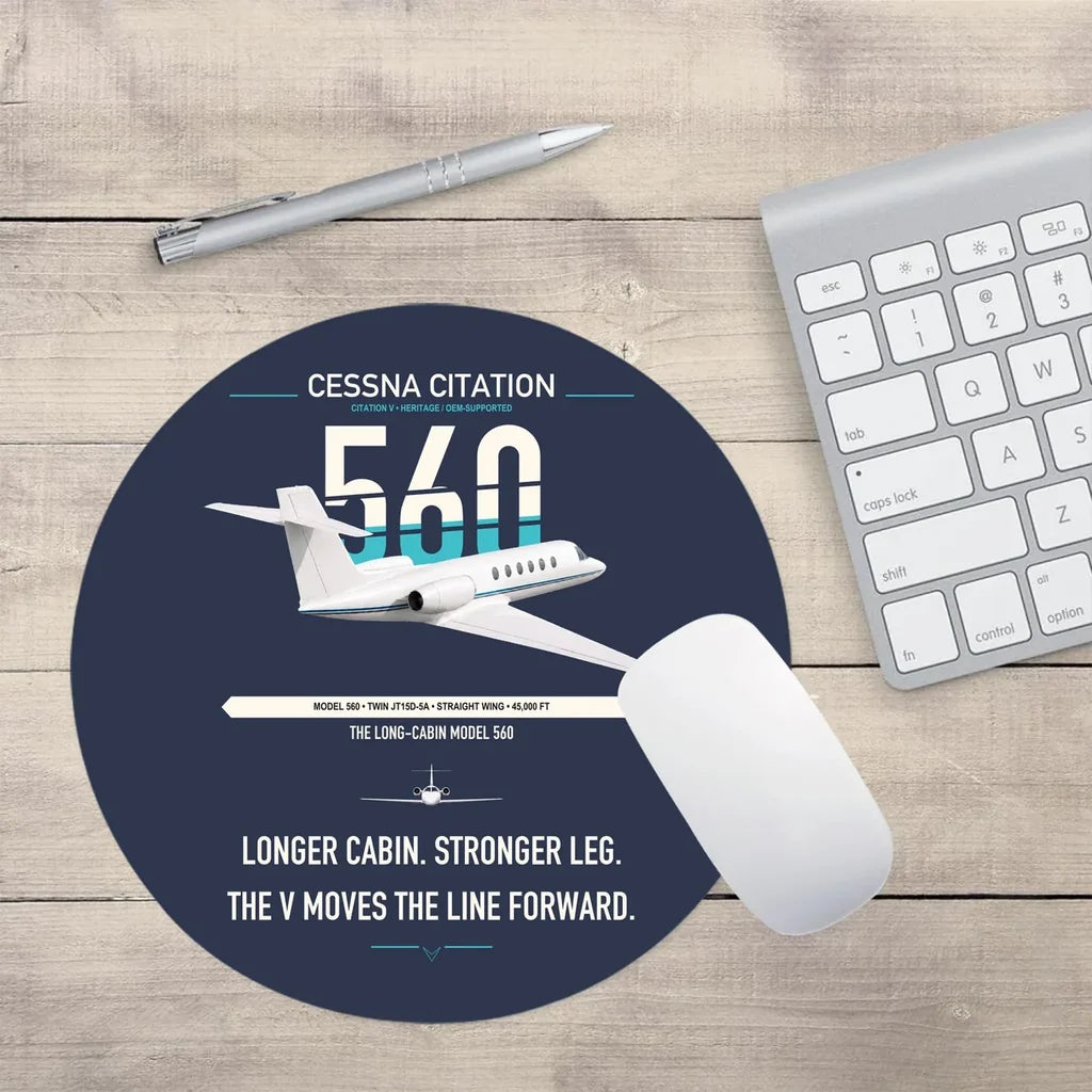 Cessna Citation 560 - Citation V design on navy blue round mouse pad