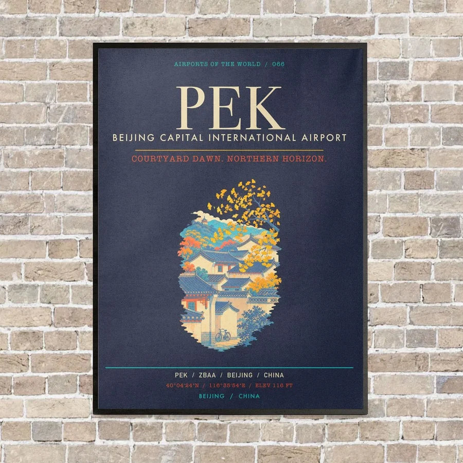 Beijing Capital International Airport PEK - Canvas Framed - Navy Blue