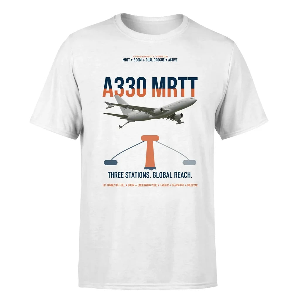 Airbus A330 MRTT design on white t-shirt, single-side print