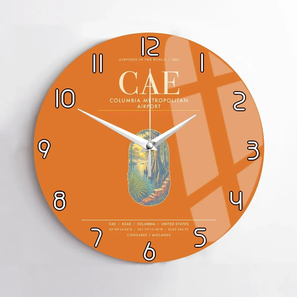 Columbia Metropolitan Airport CAE Wall-Clock No-Frame - Orange