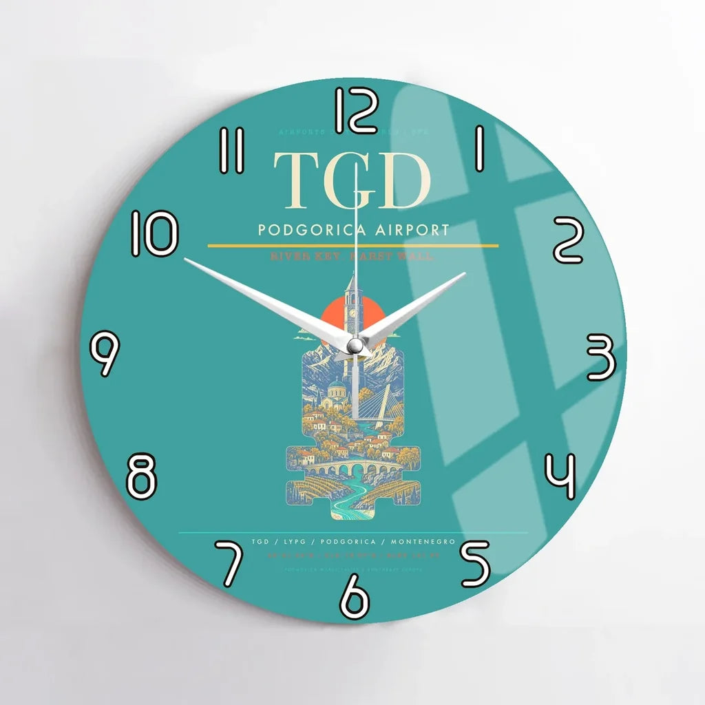 Podgorica Airport TGD Wall-Clock No-Frame - Turquoise