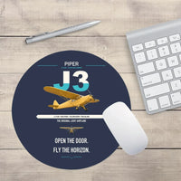 Thumbnail for Piper J-3 Cub design on navy blue round mouse pad