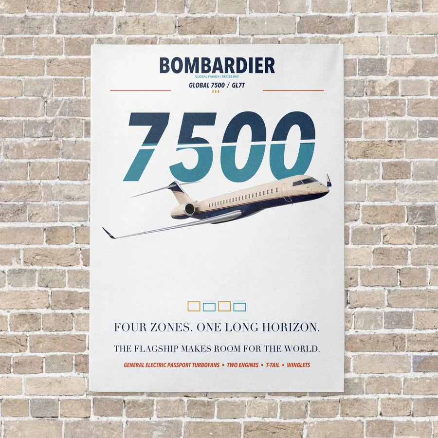Bombardier Global 7500 vertical canvas print - no frame - white background