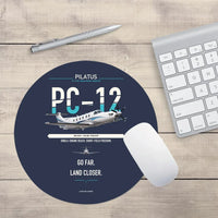 Thumbnail for Pilatus PC-12 PRO design on navy blue round mouse pad