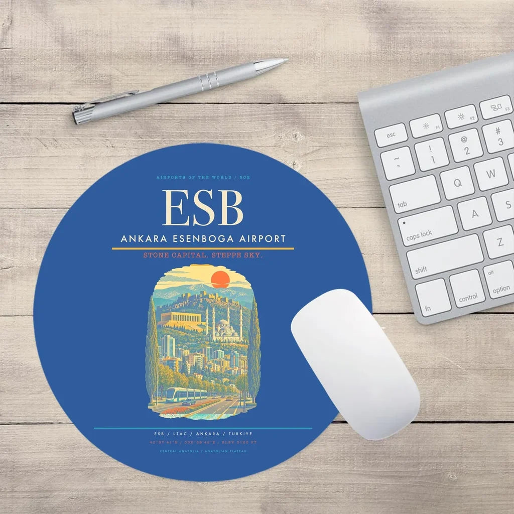 Ankara Esenboga Airport ESB Mouse-Pad Round - Blue