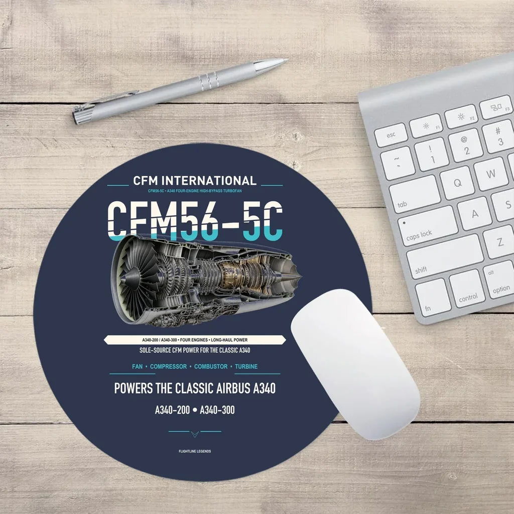 CFM56-5C design on navy blue round mouse pad