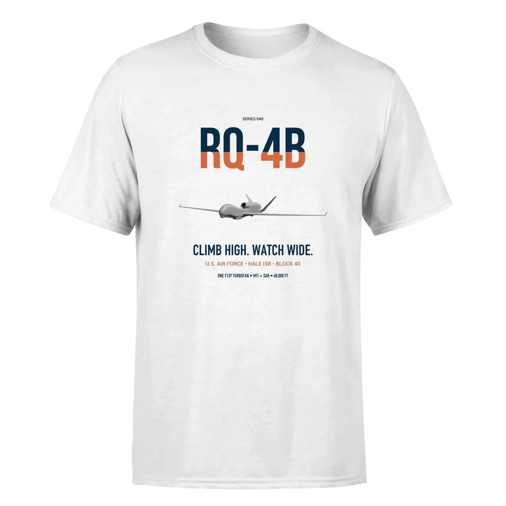 RQ-4B Global Hawk design on white double-side t-shirt, single-side print