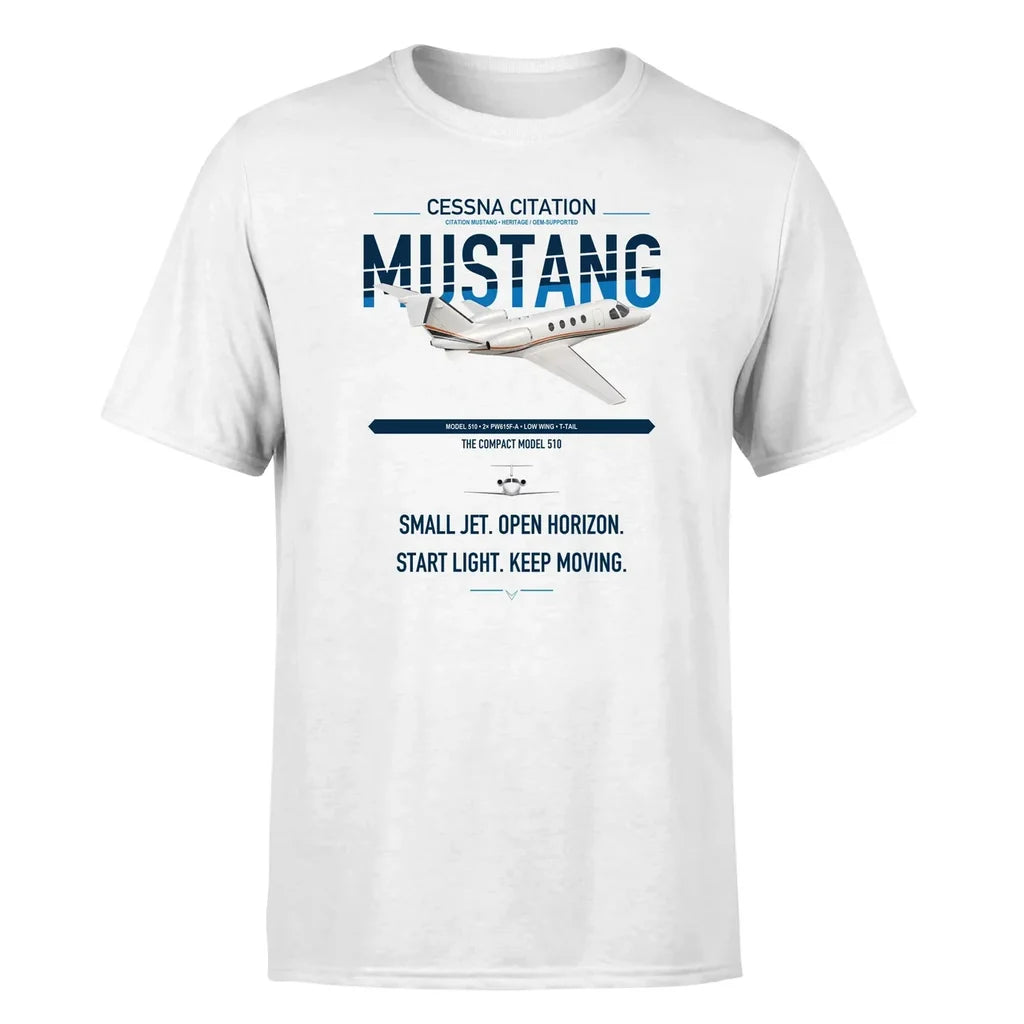 Cessna Citation Mustang design on white double-side t-shirt, single-side print