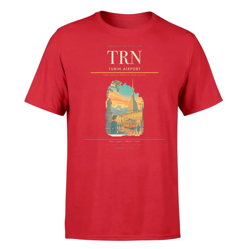 Turin Airport (TRN) T-Shirt single-side front print in Red | turin-airport-trn-double-side-t-shirt
