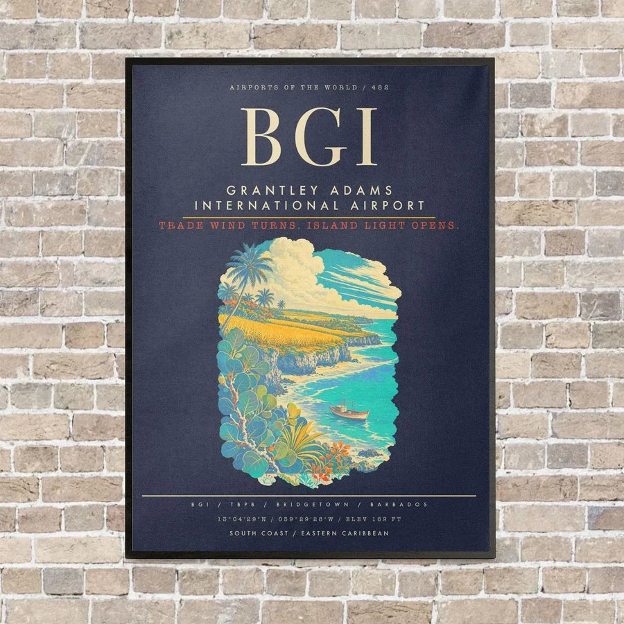Grantley Adams International Airport BGI - Canvas Framed - Navy Blue