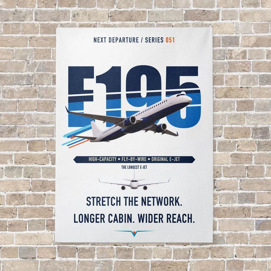 Embraer E195 vertical canvas print - no frame - white background
