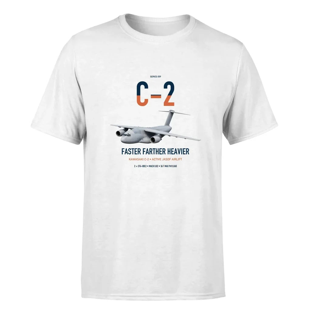 Kawasaki C-2 design on white double-side t-shirt, single-side print