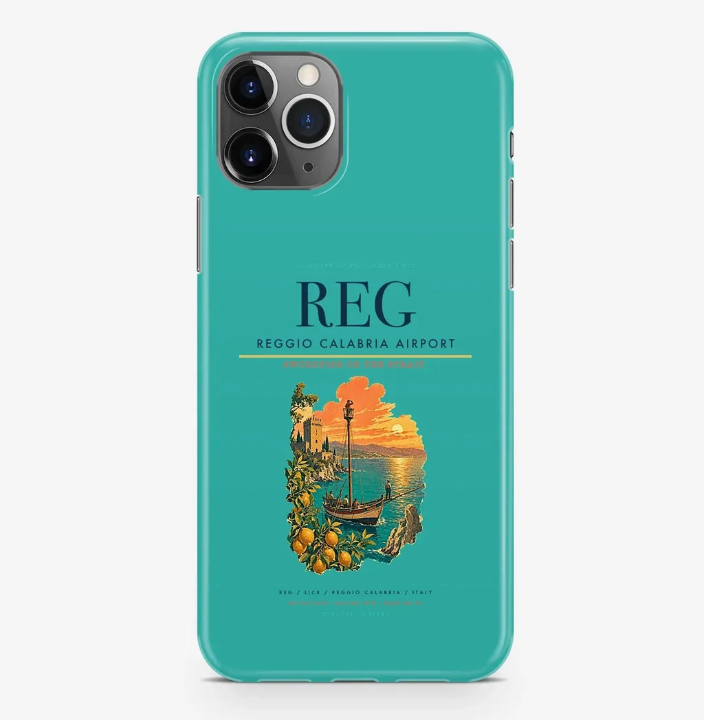 Reggio Calabria Airport (REG) design on turquoise iPhone 16 Pro MagSafe case