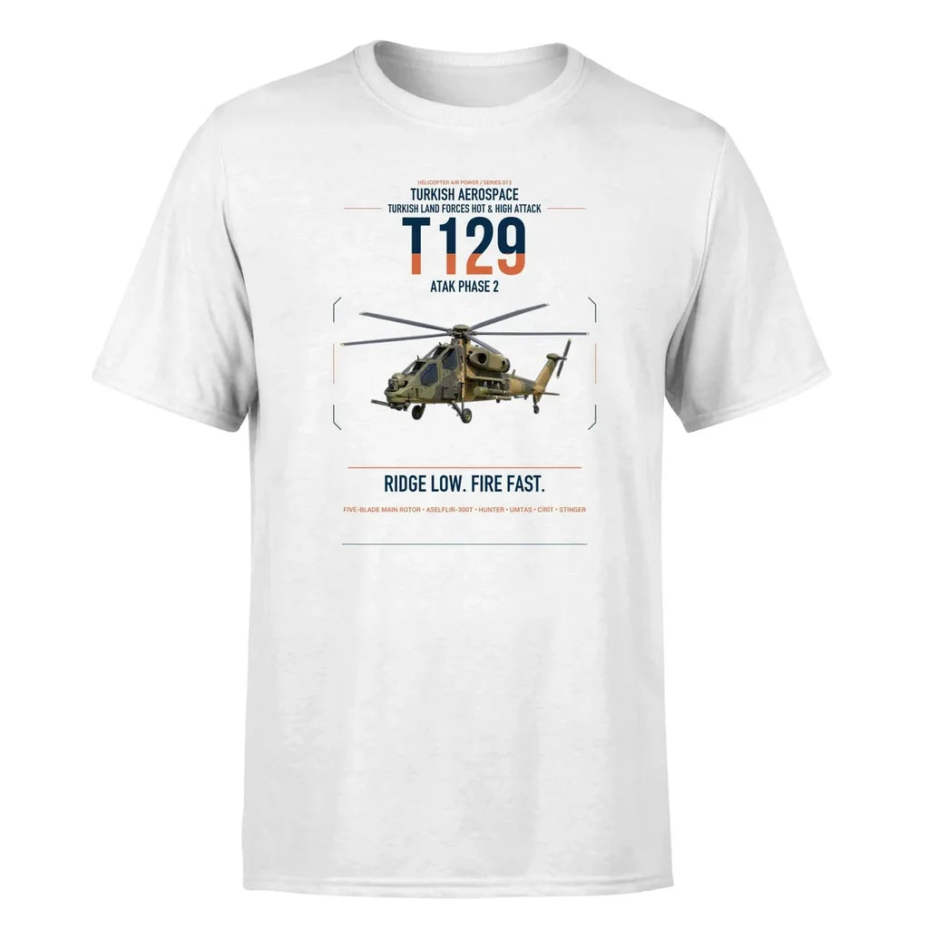 Turkish Aerospace T129 ATAK Phase 2 design on white t-shirt, single-side print
