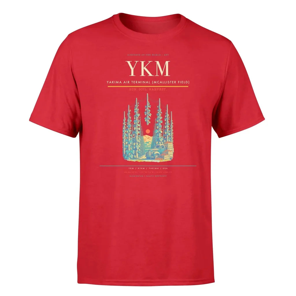 Yakima Air Terminal (McAllister Field) (YKM) T-Shirt single-side front print in Red | yakima-air-terminal-mcallister-field-ykm-double-side-t-shirt