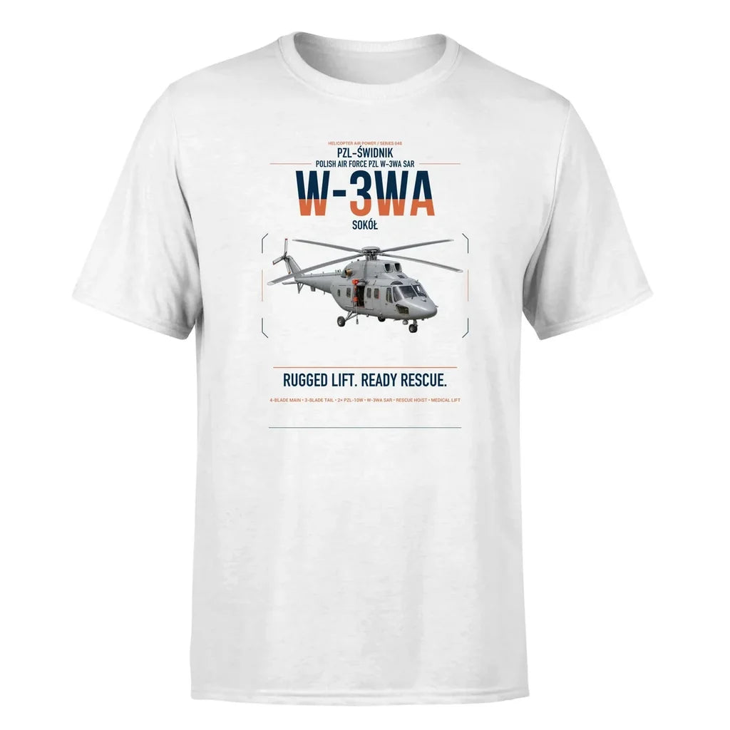PZL-Świdnik W-3WA Sokół design on white t-shirt, single-side print