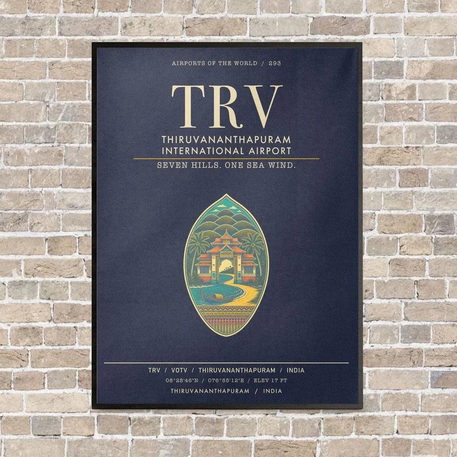 Thiruvananthapuram International Airport TRV - Canvas Framed - Navy Blue