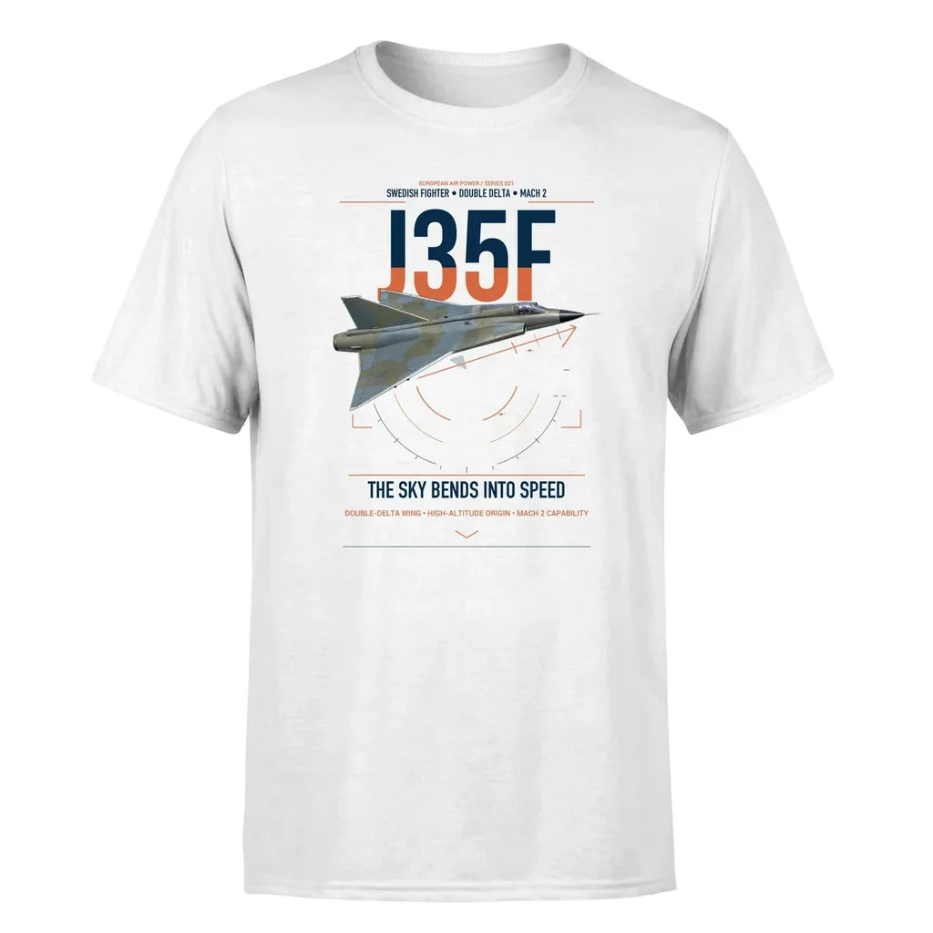 Saab J 35F Draken design on white t-shirt, single-side print