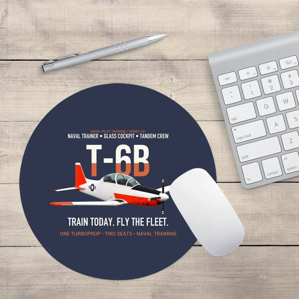 T-6B Texan II Naval Aviator Training design on navy blue round mouse pad