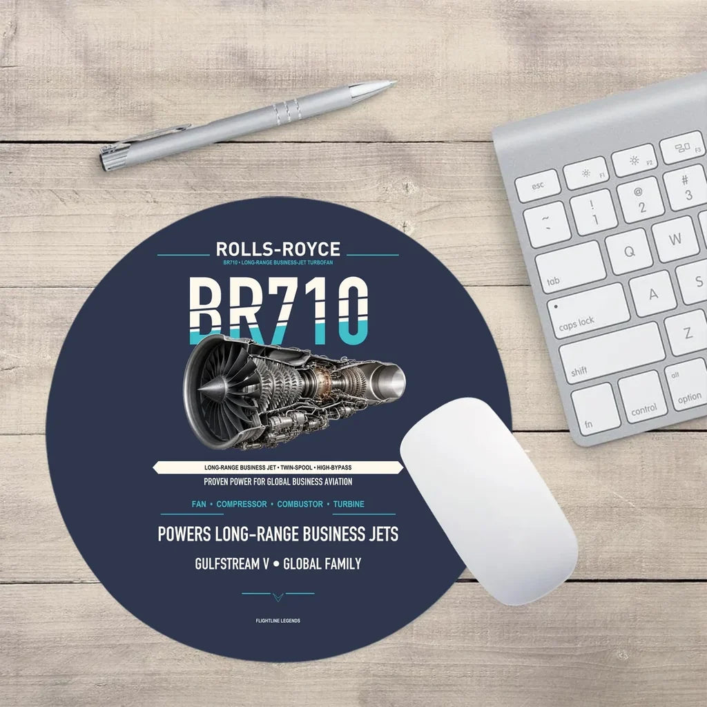 BR710 design on navy blue round mouse pad