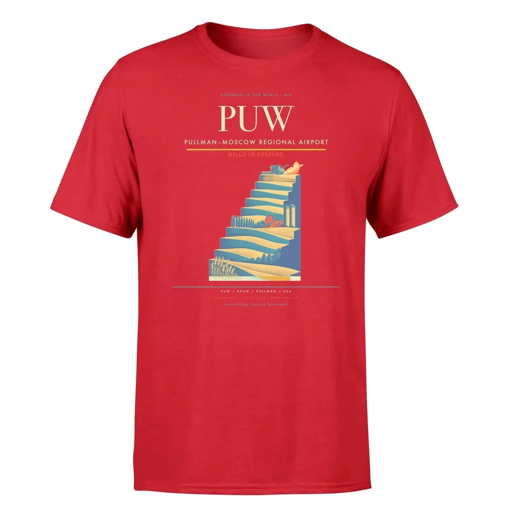 Pullman–Moscow Regional Airport (PUW) T-Shirt single-side front print in Red | pullmanmoscow-regional-airport-puw-double-side-t-shirt