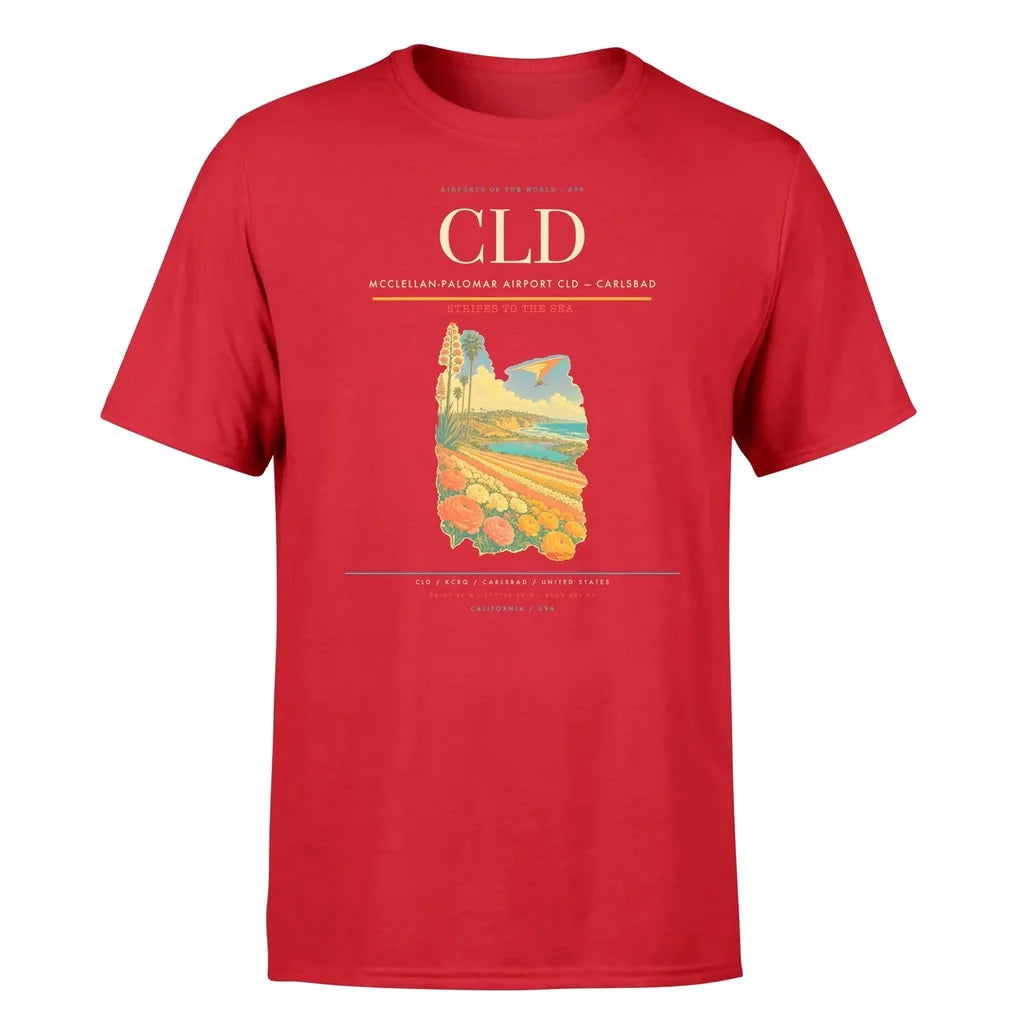 McClellan-Palomar Airport (CLD) T-Shirt single-side front print in Red | mcclellan-palomar-airport-cld-double-side-t-shirt