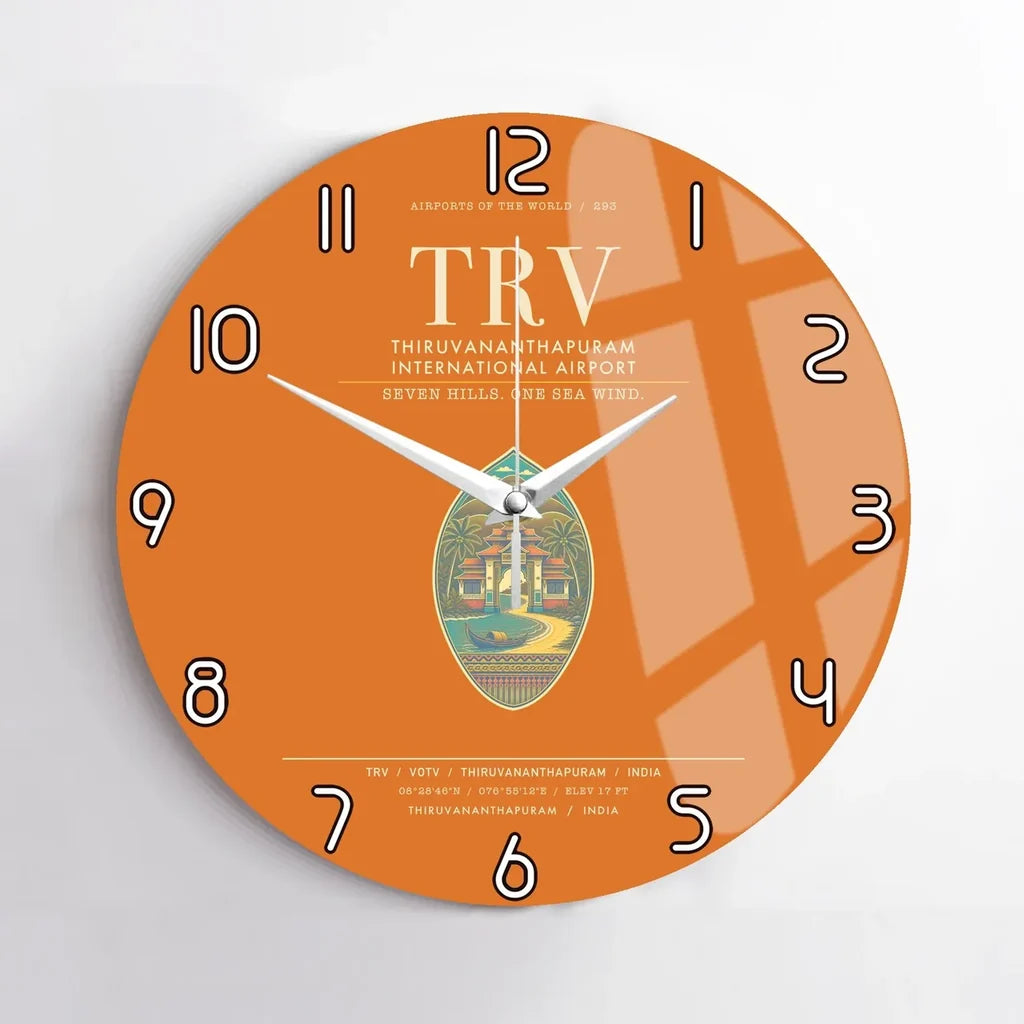 Thiruvananthapuram International Airport TRV Wall-Clock No-Frame - Orange