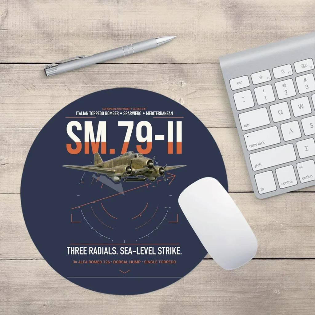 Savoia-Marchetti SM.79-II Sparviero design on navy blue round mouse pad