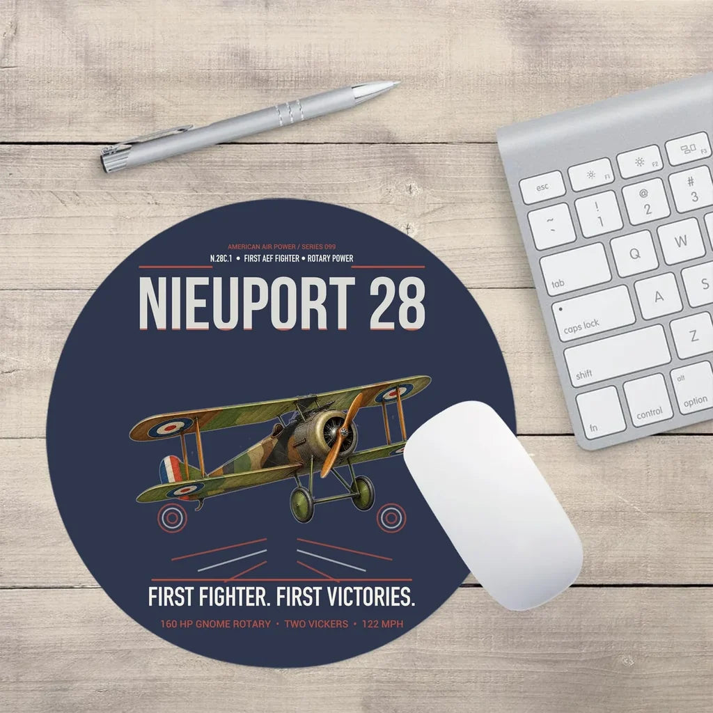 Nieuport 28C.1 design on navy blue round mouse pad