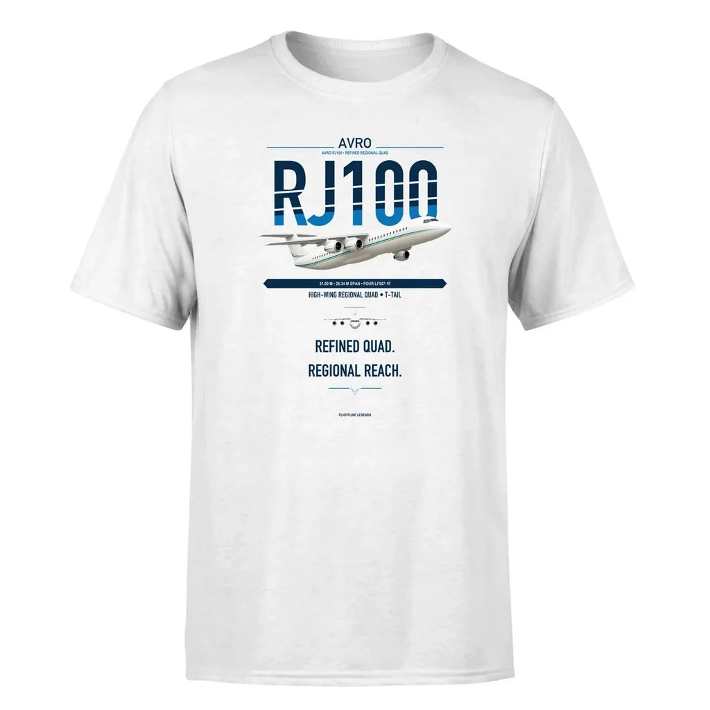 Avro RJ100 design on white double-side t-shirt, single-side print