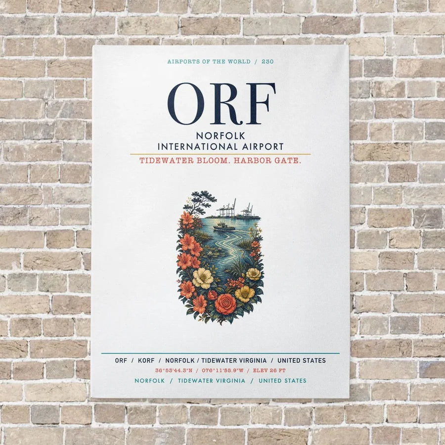 Norfolk International Airport ORF vertical canvas print - no frame - white background